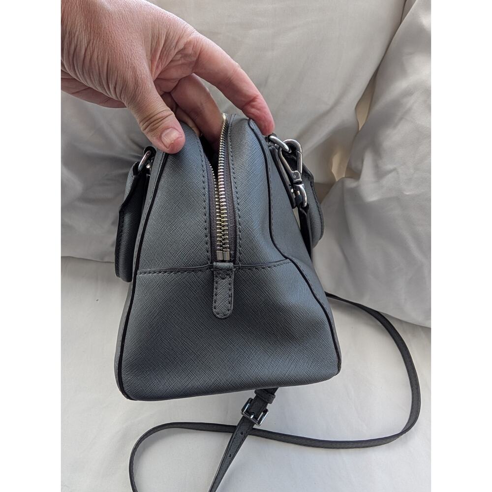 Michael Kors Reese Gray Saffiano Zip Satchel Top Handle Bag Crossbody Strap - Picture 13 of 14